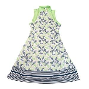 Tee Time Women Sleeveless Golf Dress Palm Leaf Print Green Stripes Sz s pockets